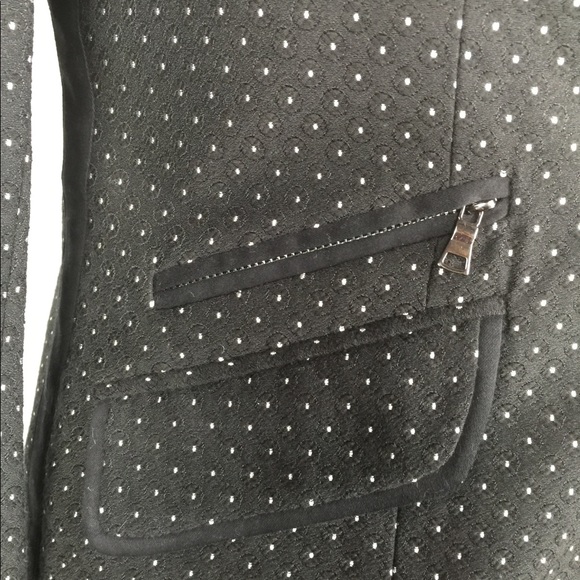 Black polka dot cotton blend lined blazer w/ribbon - Picture 3 of 10